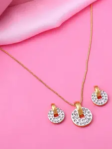 Estele Gold & Rhodium Plated Circle Shaped Pendant Set with Crystals