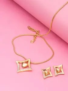 Estele Gold Plated Diamond Heart Designer Pendant Set with Crystals