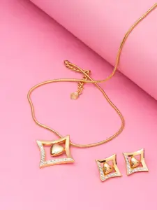 Estele Gold Plated Diamond Heart Designer Pendant Set with Crystals