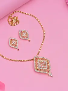 Estele Gold Plated CZ Graceful Pendant Necklace Set