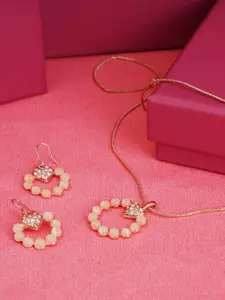 Estele Gold Plated Circle Designer Pendant Necklace Set