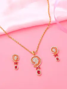 Estele Gold Plated CZ Ravishing Pendant Necklace Set