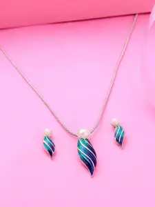 Estele Rhodium-Plated Pearls-Studded Pendant Jewellery Set