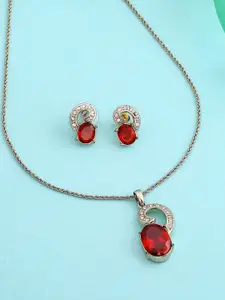 Estele Rhodium Plated Radiant Designer Pendant Set with Crystals