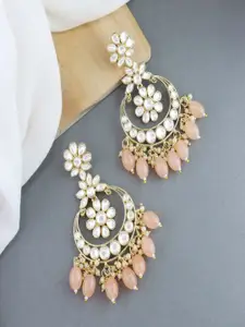 I Jewels Kundan Pearl Floral Chandbalis Earrings