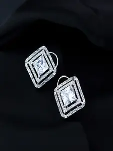 I Jewels Silver Plated Square Studs Earrings