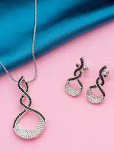 Estele Rhodium Plated Infinity Drop Designer Pendant Set With Austrian Crystals