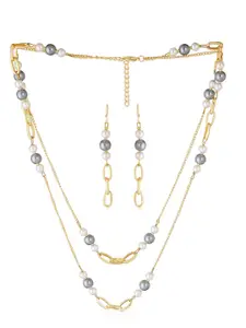 Estele Gold Plated Sparkling Pearl Necklace Set