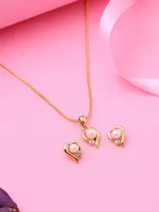 Estele Gold Plated Heart Designer Pendant Set with Glowing Pearl