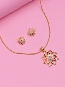 Estele Gold Plated CZ Flower Designer Pendant Set