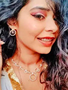 Estele Gold Plated CZ Sparkling Circular Necklace Set