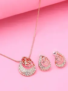 Estele Gold Plated Clover Designer Pendant Set with Crystals Jewellery Set