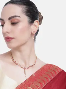 Estele Gold Plated CZ Rubina Designer Necklace Set