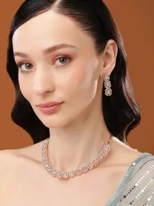 Estele Rose Gold Plated CZ Ossum Octagon Necklace Set