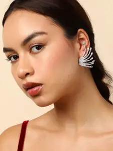SOHI Silver-Plated Rhinestones Contemporary Ear Cuff Earrings