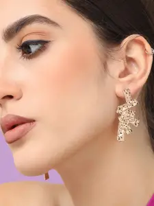 SOHI Gold-Plated Textured Contemporary Drop Earrings