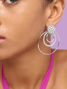 SOHI Silver-Toned Circular Drop Earrings