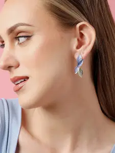 SOHI Gold-Plated Leaf Shaped Drop Earrings