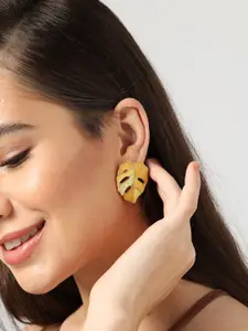 SOHI Gold-Plated Leaf Shaped Studs Earrings