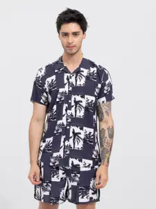 Snitch Men Abstract Tree Printed T-shirt with Shorts