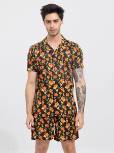 Snitch Men Miniature Flower-Printed Shirt with Shorts