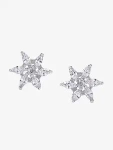 March by FableStreet Rhodium Plated Star Shaped Zircon Studs Earrings