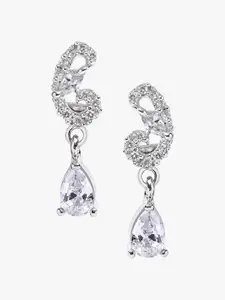 March by FableStreet Rhodium Plated Zircon Contemporary Drop Earrings