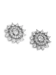 March by FableStreet Silver-Plated Zircon Circular Studs Earrings