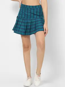 VASTRADO Checked Flared Above Knee Length Pure Cotton Skirt