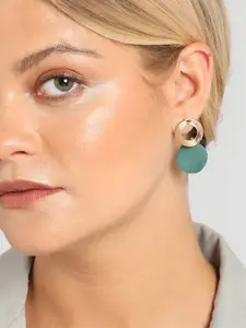 SOHI Green-Plated Circular Designer Drop Earrings