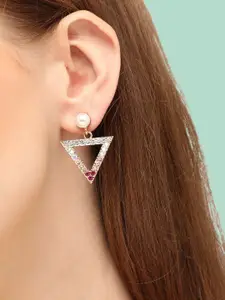 SOHI Gold-Plated Pearls Studded Triangular Drop Earrings