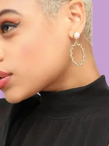 SOHI Women Gold-Plated Oval Drop Earrings