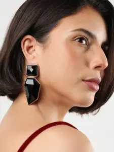 SOHI Gold-Plated Contemporary Drop Earrings