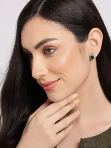 SOHI Silver-Plated Stone Studded Square Studs Earrings