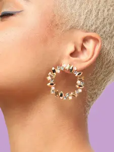 SOHI Gold-Plated Stone Studded Circular Studs Earrings