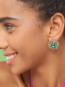 SOHI Gold-Plated Stone Studded Circular Studs Earrings