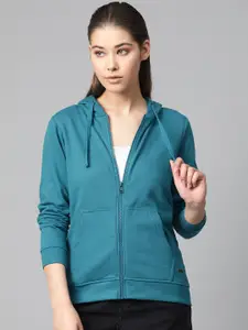 Roadster Women Blue Solid Hooded Sweatshirt