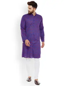 even Men Blue Printed Straight Kurta