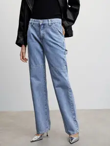 MANGO Women Pure Cotton Straight Fit Sustainable Carpenter Cargo Jeans