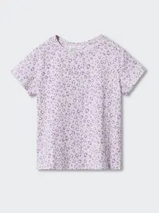 Mango Kids Girls Leopard Printed Sustainable Pure Cotton T-shirt
