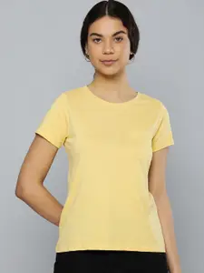 ether Women Solid Round Neck T-shirt With Chest Pocket