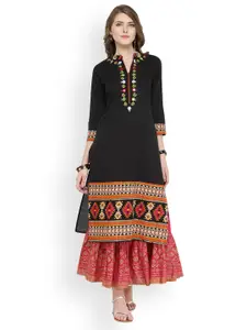 Varanga Black Pure Cotton Embroidery Kurta With Skirt