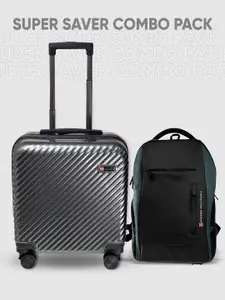 SWISS MILITARY Textured Hard-Sided Overnighter Trolley Bag & Laptop Backpack
