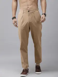 The Roadster Lifestyle Co. Men Solid Relaxed Fit Pleated Chinos Trousers