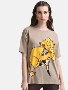 Kazo Women Lion King Printed Drop-Shoulder Sleeves Disney T-shirt