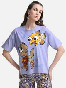 Kazo Women Printed Drop-Shoulder Sleeves Loose Disney T-shirt