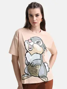 Kazo Women Thumper Printed Drop-Shoulder Sleeves Loose Disney T-shirt