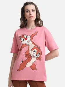 Kazo Women Printed Drop-Shoulder Sleeves Loose Disney T-shirt