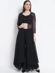 Purple State Ethnic Motifs Embroidered Sequinned Top with Sharara & Jacket