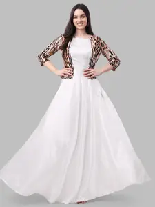 ASPORA Satin Maxi Dress With Printed Jacket